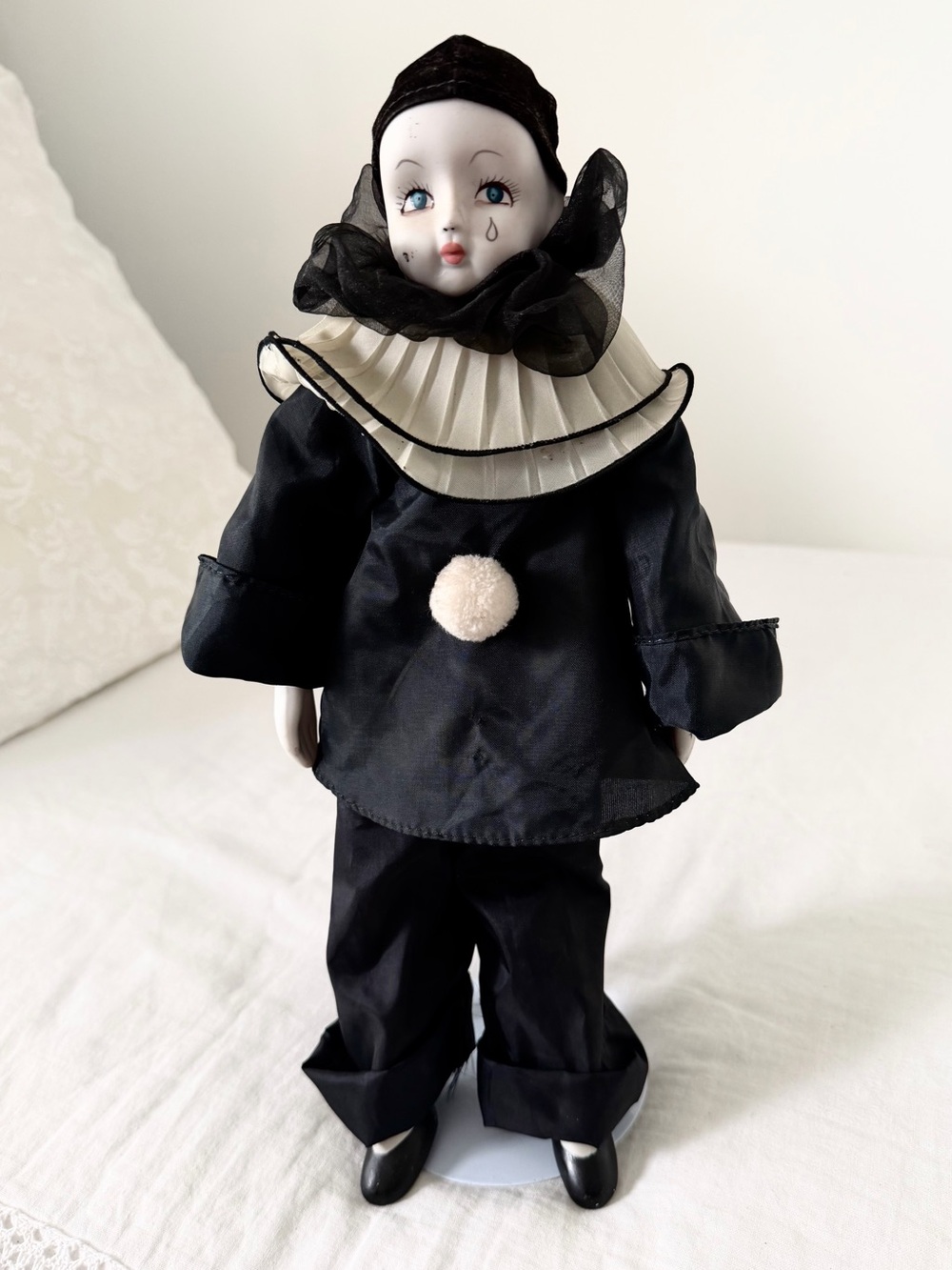 1980s Vintage Porcelain Pierrot Clown Doll